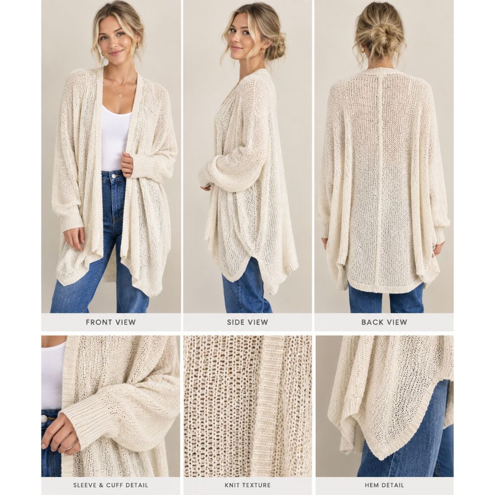 Aerie Cream Ivory Open Front Knit Cardigan Oversized Lightweight Boho Sweater